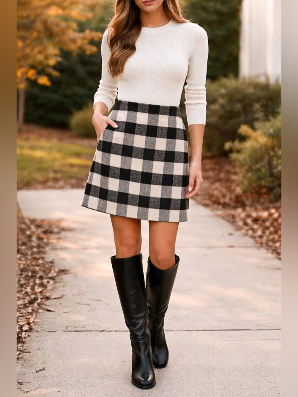 LOFT Black and White Checkered Skirt Size 4 NWT